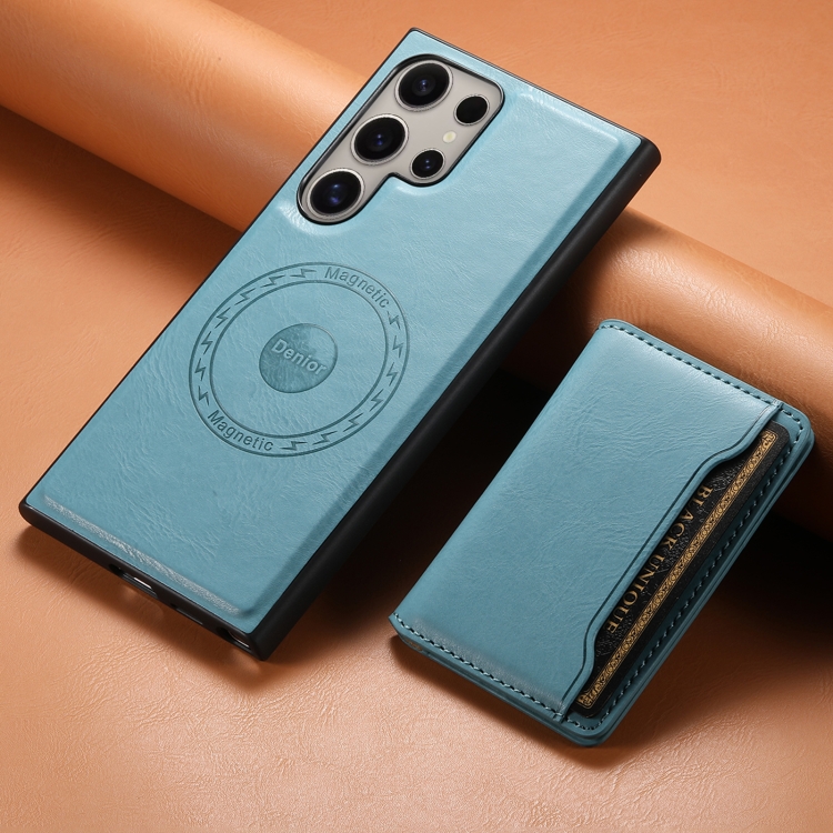 For Samsung Galaxy S24 Ultra 5G Denior Cowhide Texture Leather MagSafe Detachable Wallet Phone Case(Blue) For Samsung Galaxy S24 Ultra 5G Denior Cowhide Texture Leather MagSafe Detachable Wallet Phone Case(Blue)