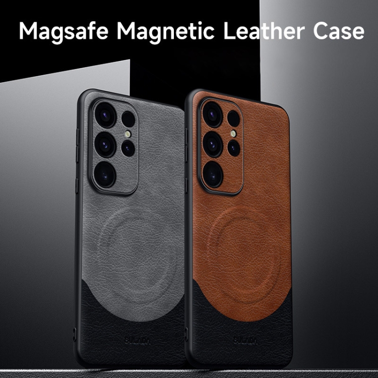For Samsung Galaxy S24 Ultra 5G SULADA Stitching Leather MagSafe Magnetic Phone Case(Grey) For Samsung Galaxy S24 Ultra 5G SULADA Stitching Leather MagSafe Magnetic Phone Case(Grey)