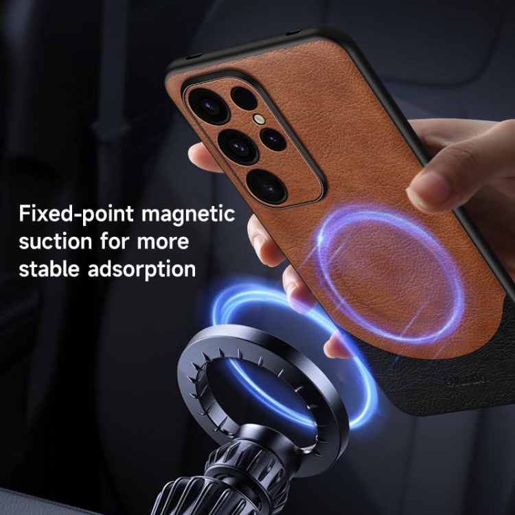 For Samsung Galaxy S24 Ultra 5G SULADA Stitching Leather MagSafe Magnetic Phone Case(Grey) For Samsung Galaxy S24 Ultra 5G SULADA Stitching Leather MagSafe Magnetic Phone Case(Grey)