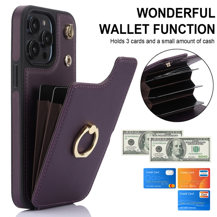 For iPhone 14 Pro Max YM005 Skin Feel Card Bag Phone Case with Long Lanyard(Dark Purple) For iPhone 14 Pro Max YM005 Skin Feel Card Bag Phone Case with Long Lanyard(Dark Purple)