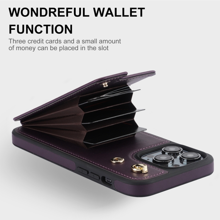 For iPhone 14 Pro Max YM005 Skin Feel Card Bag Phone Case with Long Lanyard(Dark Purple) For iPhone 14 Pro Max YM005 Skin Feel Card Bag Phone Case with Long Lanyard(Dark Purple)