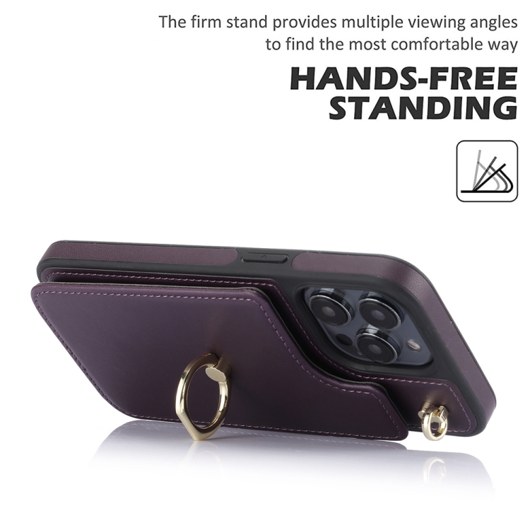 For iPhone 14 Pro Max YM005 Skin Feel Card Bag Phone Case with Long Lanyard(Dark Purple) For iPhone 14 Pro Max YM005 Skin Feel Card Bag Phone Case with Long Lanyard(Dark Purple)