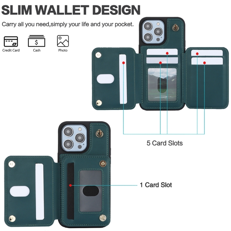 For iPhone 15 Pro Max YM006 Skin Feel Zipper Card Bag Phone Case with Dual Lanyard(Green) - 1