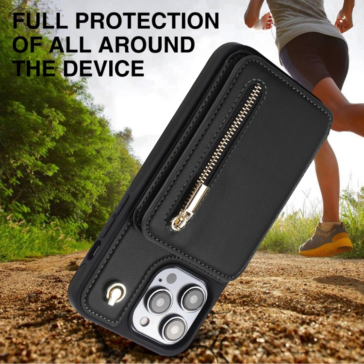For iPhone 14 YM006 Skin Feel Zipper Card Bag Phone Case with Dual Lanyard(Black) For iPhone 14 YM006 Skin Feel Zipper Card Bag Phone Case with Dual Lanyard(Black)