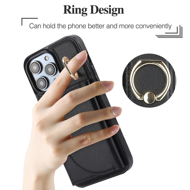 For iPhone 15 Pro Max YM007 Ring Holder Card Bag Skin Feel Phone Case(Black) - 2