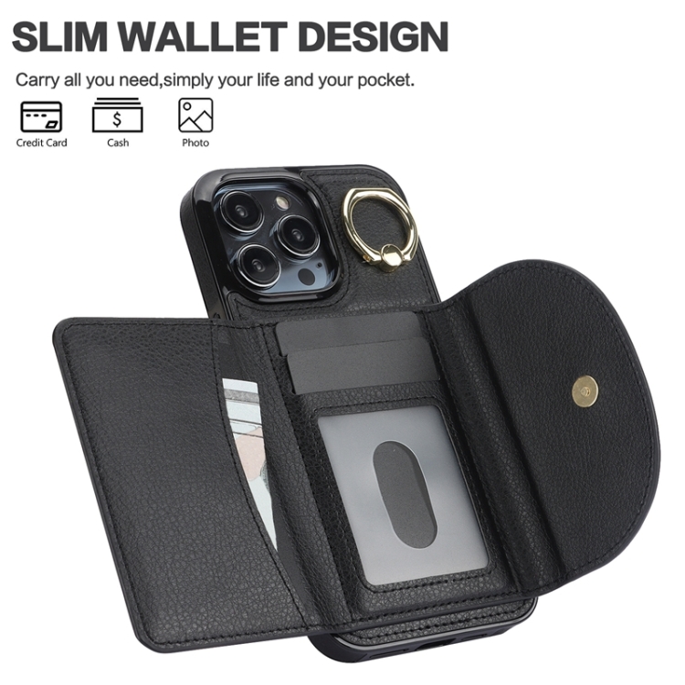 For iPhone 15 Pro Max YM007 Ring Holder Card Bag Skin Feel Phone Case(Black) - 3