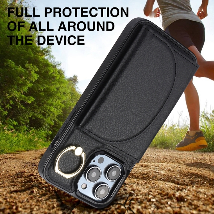 For iPhone 15 Pro Max YM007 Ring Holder Card Bag Skin Feel Phone Case(Black) - 5