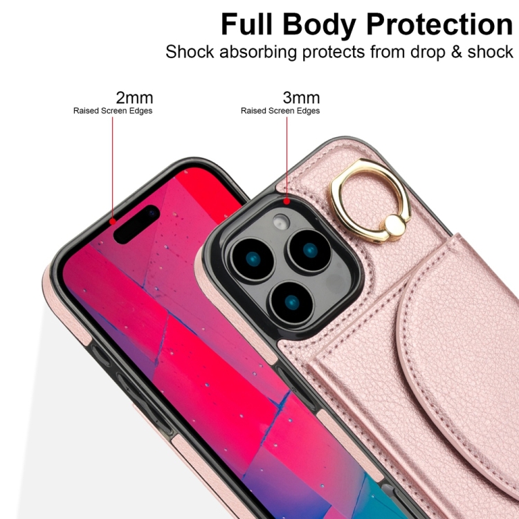 For iPhone 16 Pro YM007 Ring Holder Card Bag Skin Feel Phone Case(Rose Gold) For iPhone 16 Pro YM007 Ring Holder Card Bag Skin Feel Phone Case(Rose Gold)