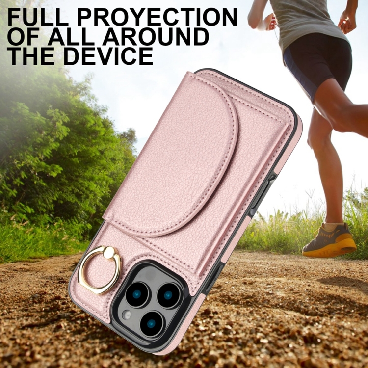 For iPhone 16 Pro YM007 Ring Holder Card Bag Skin Feel Phone Case(Rose Gold) For iPhone 16 Pro YM007 Ring Holder Card Bag Skin Feel Phone Case(Rose Gold)