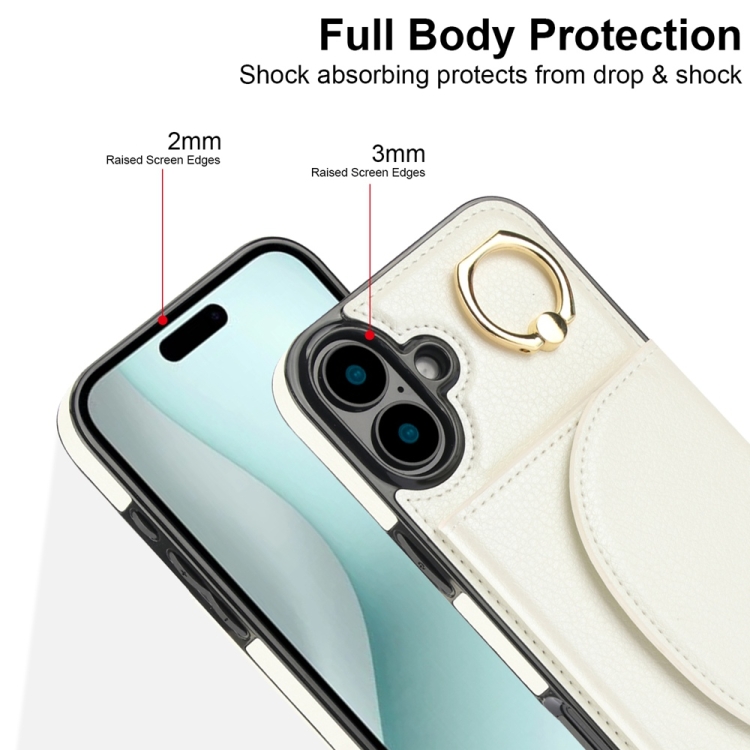For iPhone 16 Plus YM007 Ring Holder Card Bag Skin Feel Phone Case(White) For iPhone 16 Plus YM007 Ring Holder Card Bag Skin Feel Phone Case(White)