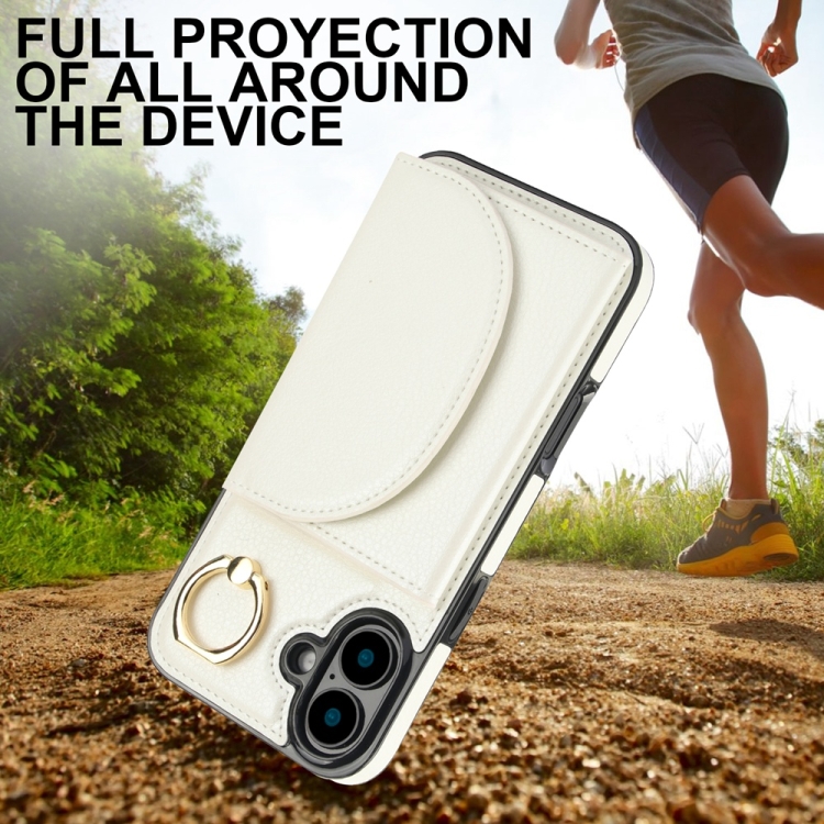 For iPhone 16 Plus YM007 Ring Holder Card Bag Skin Feel Phone Case(White) For iPhone 16 Plus YM007 Ring Holder Card Bag Skin Feel Phone Case(White)