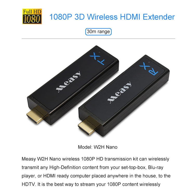 Measy W2H Nano 1080P HDMI 1.4 3D Inalámbrico HDMI Audio Video Transmisor Receptor Extensor, Distancia de transmisión: 30 m, Enchufe de EE. UU. - 1