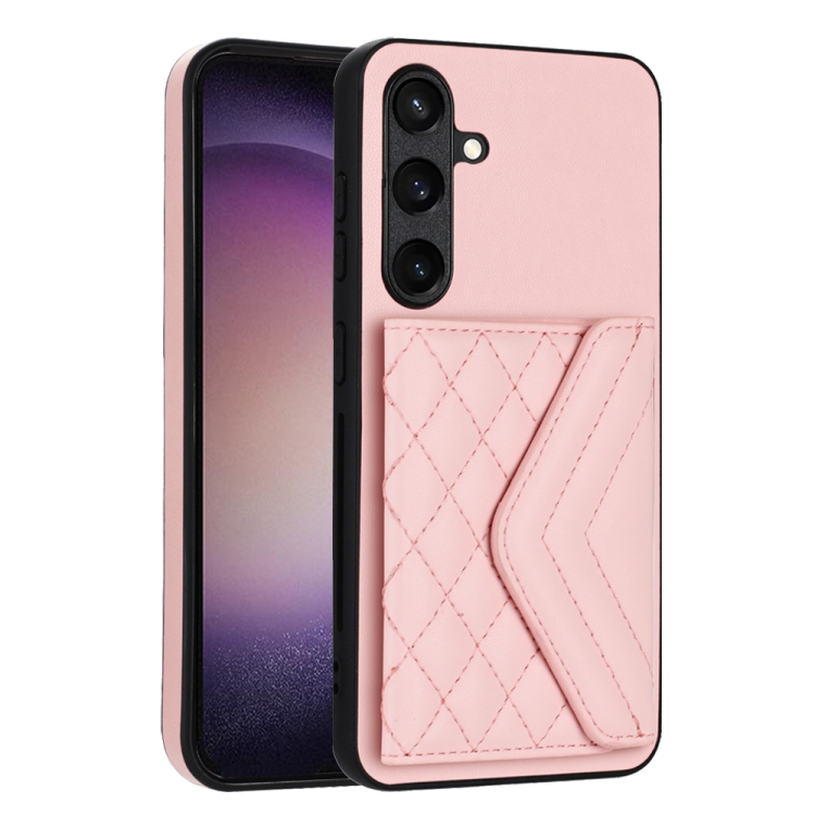 For Samsung Galaxy S24 5G Rhombic Texture Card Bag RFID Phone Case with Long Lanyard(Rose Gold) For Samsung Galaxy S24 5G Rhombic Texture Card Bag RFID Phone Case with Long Lanyard(Rose Gold)