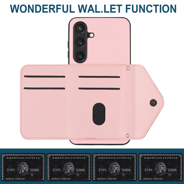 For Samsung Galaxy S24 5G Rhombic Texture Card Bag RFID Phone Case with Long Lanyard(Rose Gold) For Samsung Galaxy S24 5G Rhombic Texture Card Bag RFID Phone Case with Long Lanyard(Rose Gold)