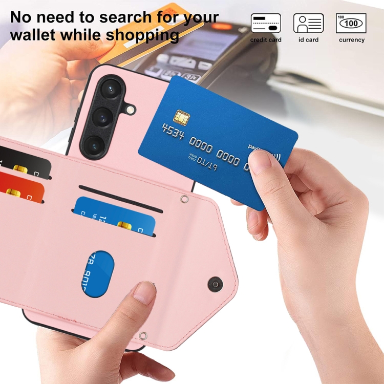 For Samsung Galaxy S24 5G Rhombic Texture Card Bag RFID Phone Case with Long Lanyard(Rose Gold) For Samsung Galaxy S24 5G Rhombic Texture Card Bag RFID Phone Case with Long Lanyard(Rose Gold)