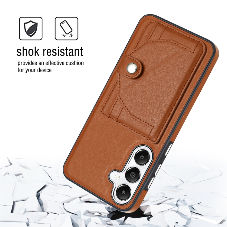 For Samsung Galaxy S24 5G Shockproof Leather Phone Case with Card Holder(Brown) For Samsung Galaxy S24 5G Shockproof Leather Phone Case with Card Holder(Brown)