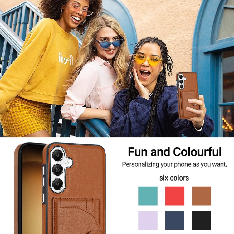 For Samsung Galaxy S24 5G Shockproof Leather Phone Case with Card Holder(Brown) For Samsung Galaxy S24 5G Shockproof Leather Phone Case with Card Holder(Brown)
