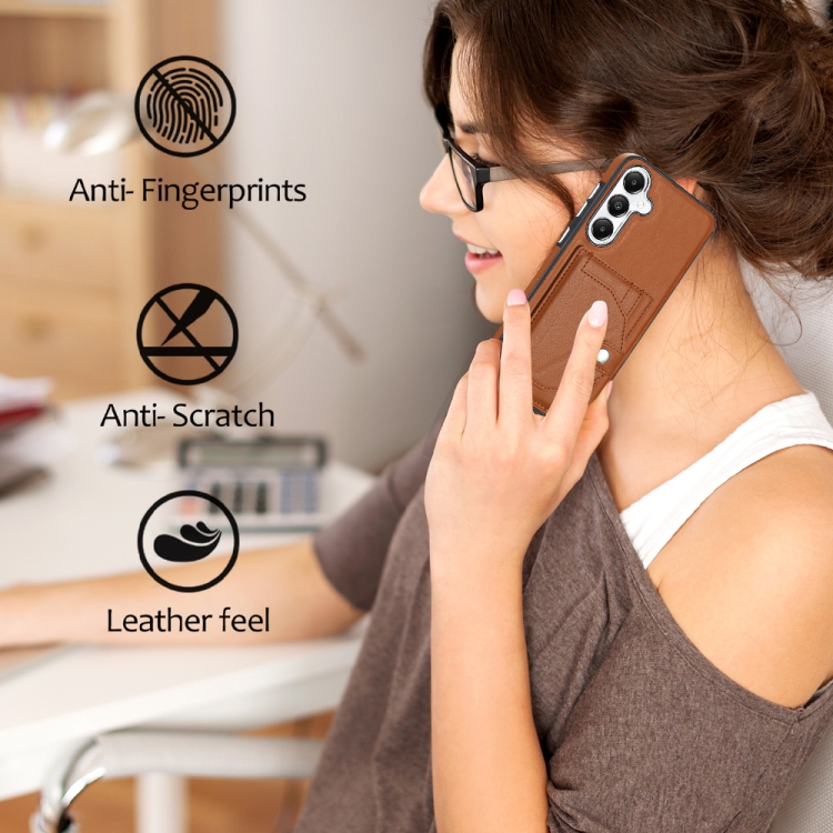 For Samsung Galaxy S24 5G Shockproof Leather Phone Case with Card Holder(Brown) For Samsung Galaxy S24 5G Shockproof Leather Phone Case with Card Holder(Brown)