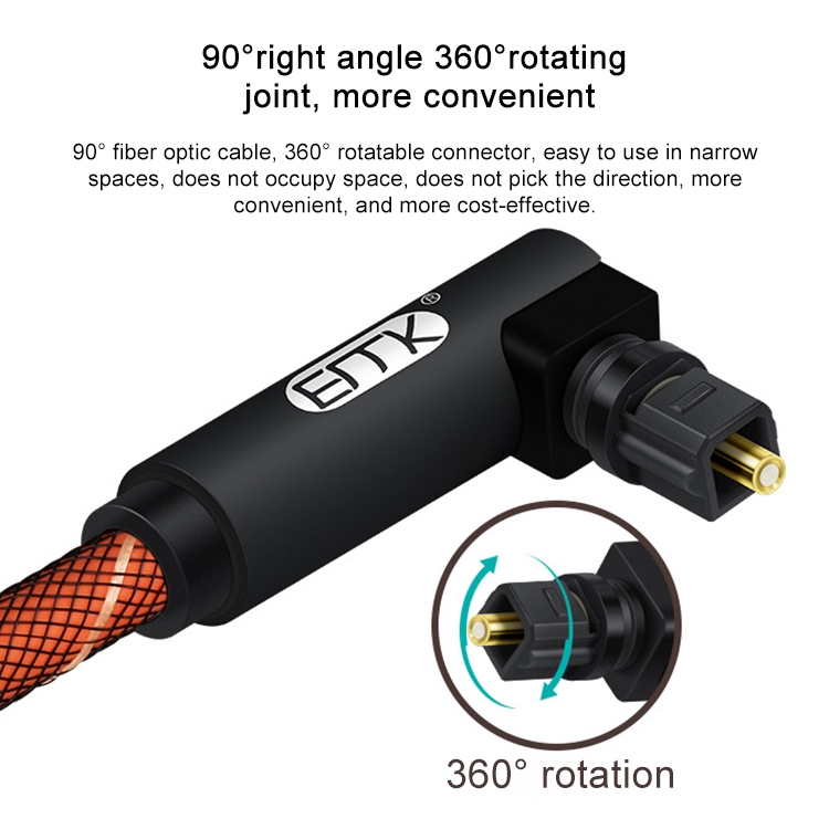 EMK 90 grados giratorio ajustable en ángulo recto 360 grados giratorio pulg nylon tejido cable de audio óptico de malla, longitud del cable: 3 m (naranja) - 4
