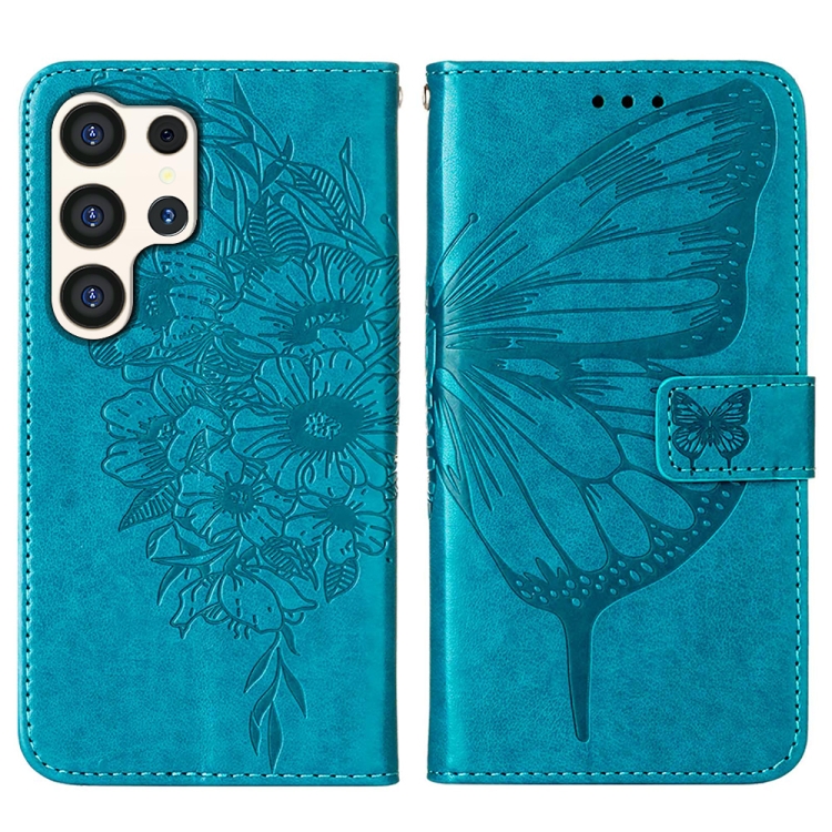For Samsung Galaxy S24 Ultra 5G Embossed Butterfly Leather Phone Case(Blue) For Samsung Galaxy S24 Ultra 5G Embossed Butterfly Leather Phone Case(Blue)