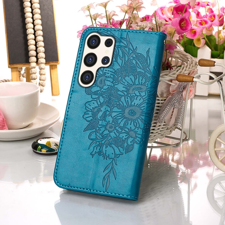 For Samsung Galaxy S24 Ultra 5G Embossed Butterfly Leather Phone Case(Blue) For Samsung Galaxy S24 Ultra 5G Embossed Butterfly Leather Phone Case(Blue)