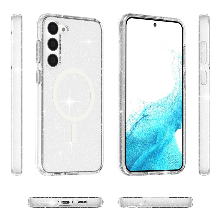 For Samsung Galaxy S23 5G Terminator Style Glitter Powder MagSafe Magnetic Phone Case(White) For Samsung Galaxy S23 5G Terminator Style Glitter Powder MagSafe Magnetic Phone Case(White)