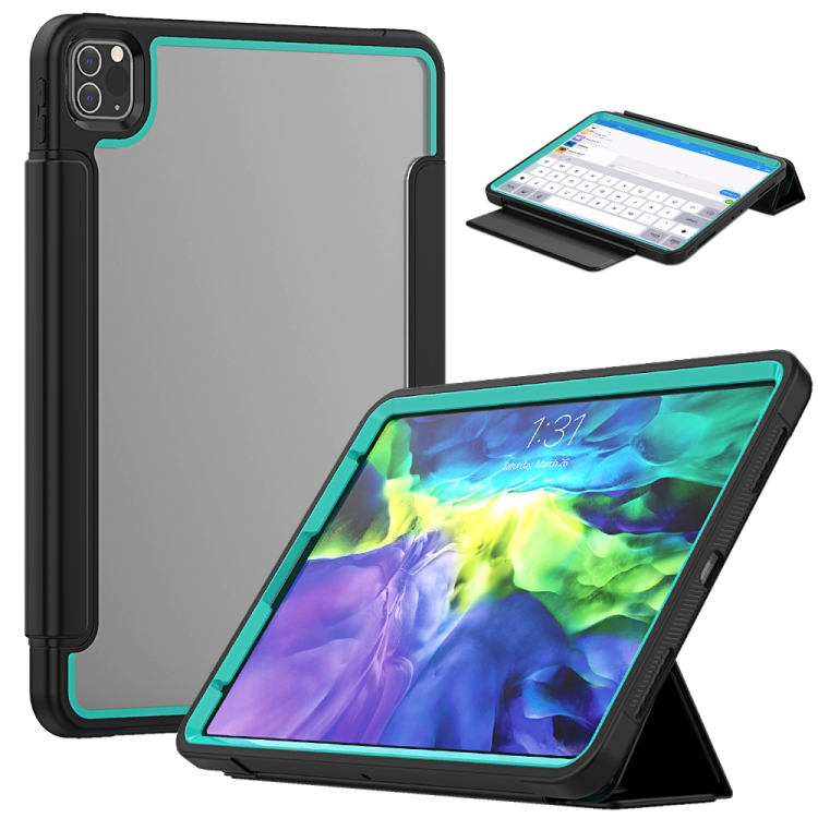 For iPad Pro 11 (2020) / (2018) Acrylic + TPU Horizontal Flip Smart Leather Tablet Case with Three-folding Holder & Pen Slot & Wake-up / Sleep Function(Light Blue+Black)