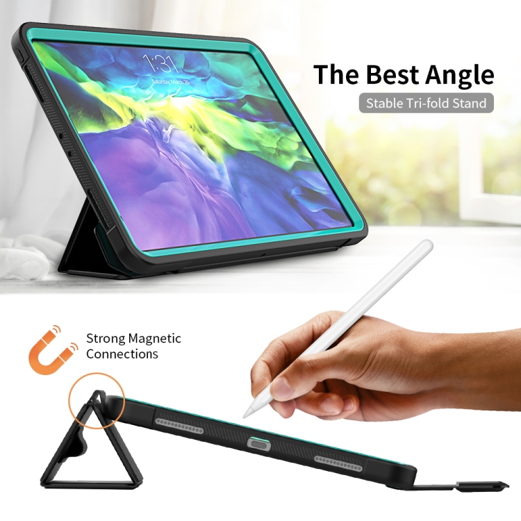 For iPad Pro 11 (2020) / (2018) Acrylic + TPU Horizontal Flip Smart Leather Tablet Case with Three-folding Holder & Pen Slot & Wake-up / Sleep Function(Light Blue+Black)