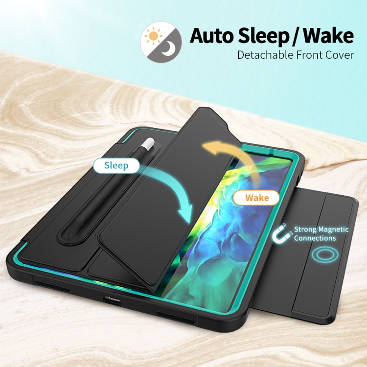 For iPad Pro 11 (2020) / (2018) Acrylic + TPU Horizontal Flip Smart Leather Tablet Case with Three-folding Holder & Pen Slot & Wake-up / Sleep Function(Light Blue+Black)