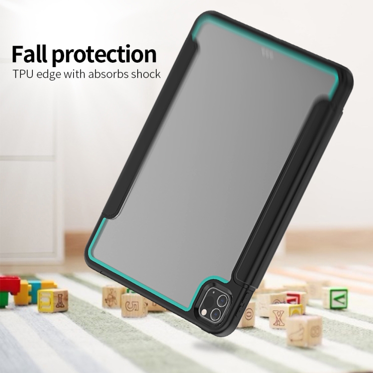 For iPad Pro 11 (2020) / (2018) Acrylic + TPU Horizontal Flip Smart Leather Tablet Case with Three-folding Holder & Pen Slot & Wake-up / Sleep Function(Light Blue+Black)