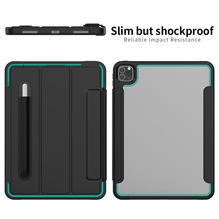 For iPad Pro 11 (2020) / (2018) Acrylic + TPU Horizontal Flip Smart Leather Tablet Case with Three-folding Holder & Pen Slot & Wake-up / Sleep Function(Light Blue+Black)