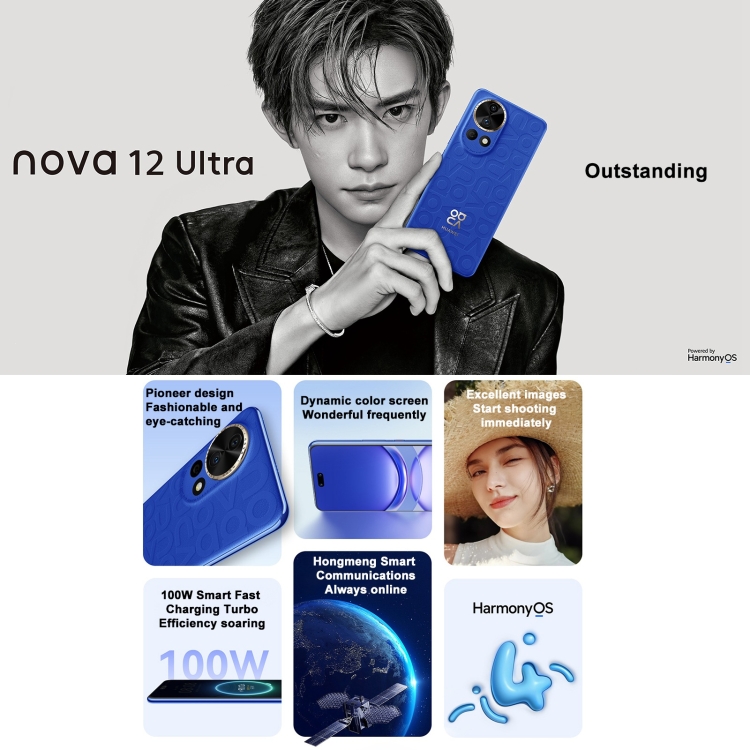 Huawei nova 12 Ultra, 12GB+512GB, Screen Fingerprint Identification, 6.76 inch HarmonyOS 4.0 Octa Core, Network: 4G, NFC, OTG, Not Support Google Play(Blue) - B1