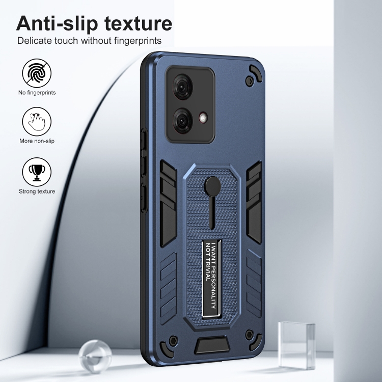 For Motorola Moto G84 Variety Brave Armor Finger Loop Holder Phone Case(Blue )