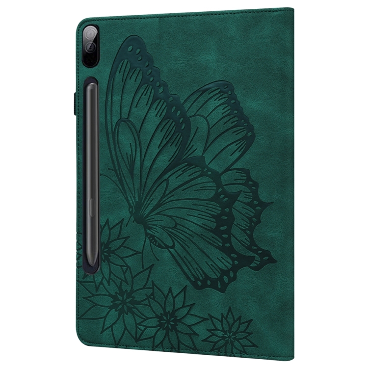 Para Samsung Galaxy Tab S9 FE + / S9 + / S8 + Funda para tableta de cuero con relieve de mariposa grande (verde) - 2