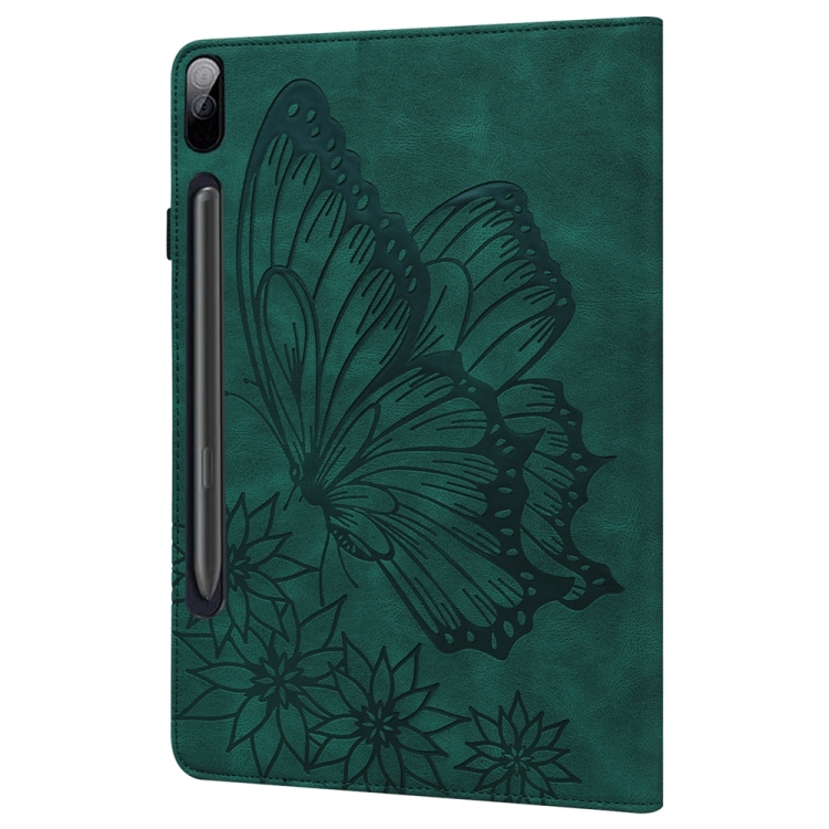 For Samsung Galaxy Tab S9 FE+ / S9+ / S8+ Big Butterfly Embossed Leather Tablet Case(Green)