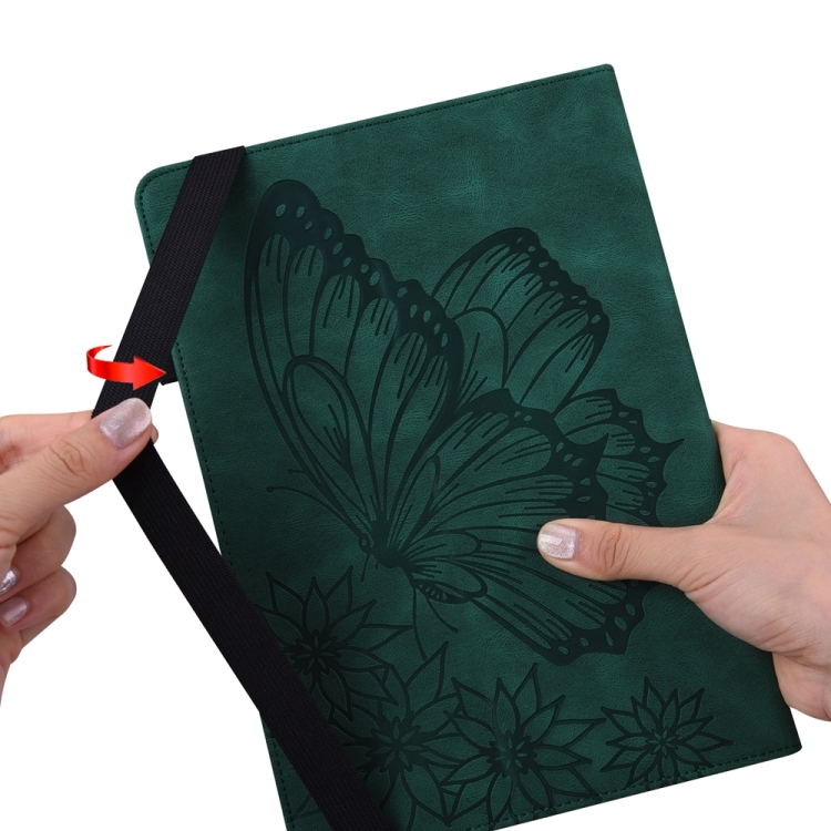 For Samsung Galaxy Tab S9 FE+ / S9+ / S8+ Big Butterfly Embossed Leather Tablet Case(Green)