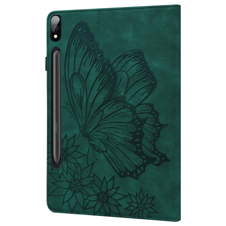 Para Samsung Galaxy Tab S9 Ultra / S8 Ultra Funda para tableta de cuero con relieve de mariposa grande (verde) - 2