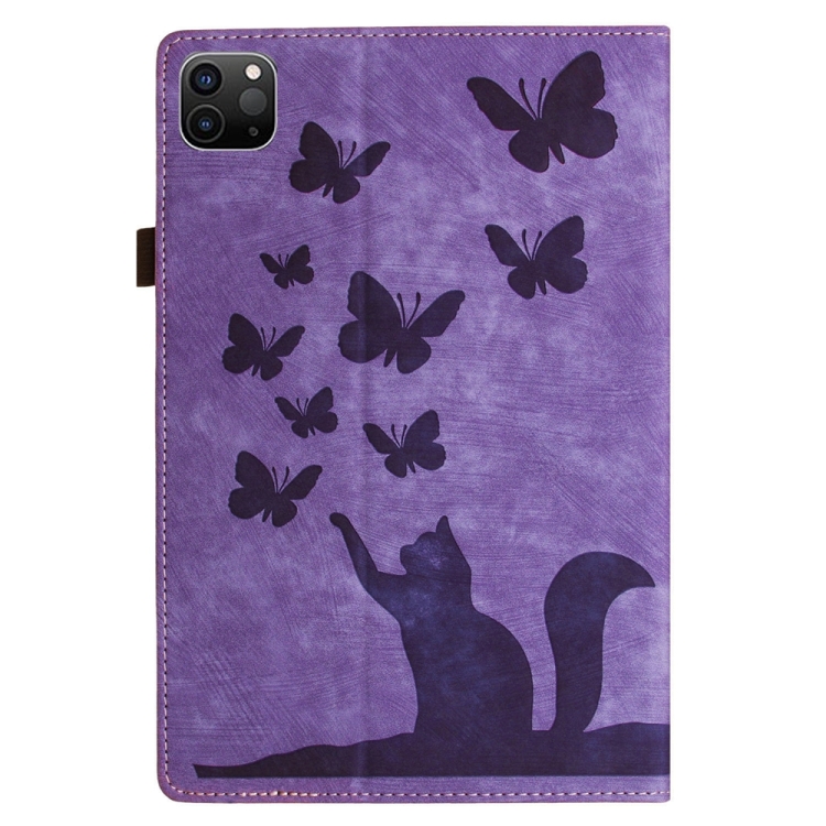 For iPad Pro 12.9 2022 / Air 13 2024 Butterfly Cat Embossing Leather Tablet Case(Purple)