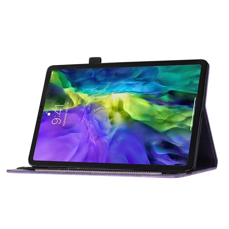 For iPad Pro 12.9 2022 / Air 13 2024 Butterfly Cat Embossing Leather Tablet Case(Purple)
