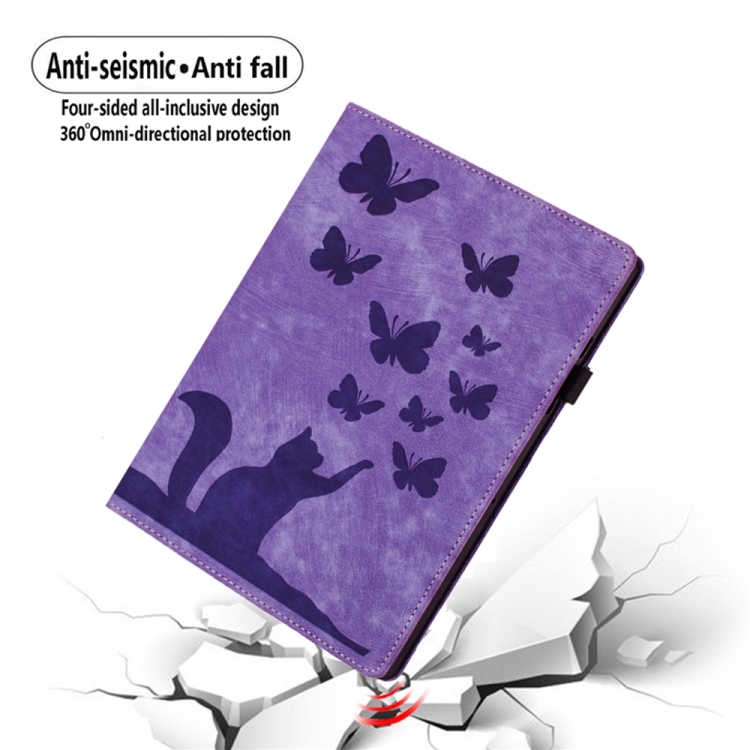 For iPad Pro 12.9 2022 / Air 13 2024 Butterfly Cat Embossing Leather Tablet Case(Purple)
