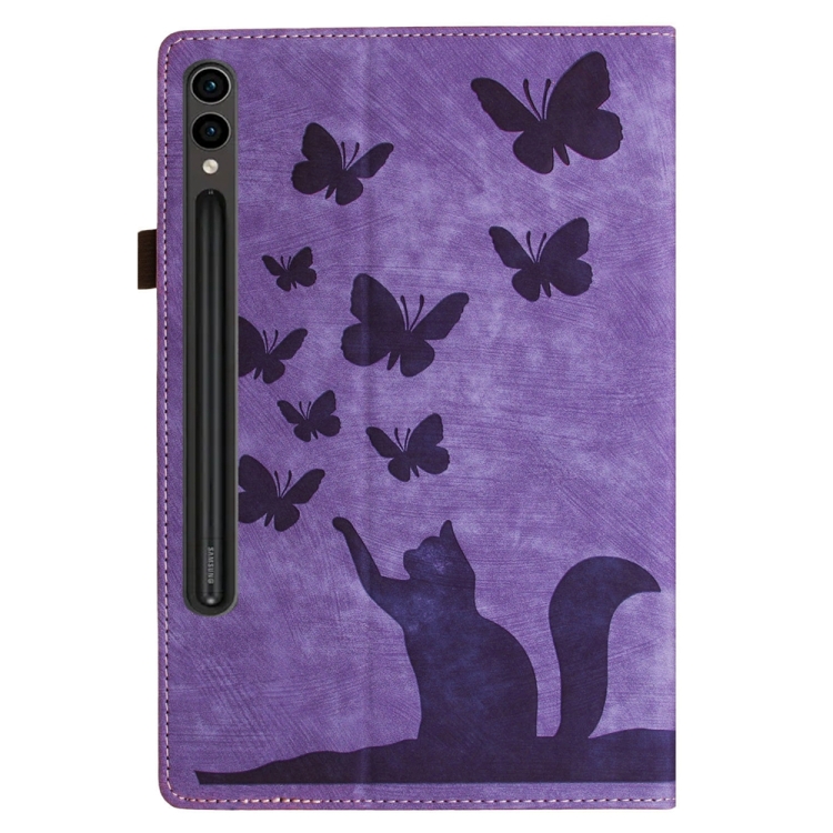 Para Samsung Galaxy Tab S9 FE + / S9 + / S8 + Funda para tableta de cuero con estampado de gato mariposa (púrpura) - 2