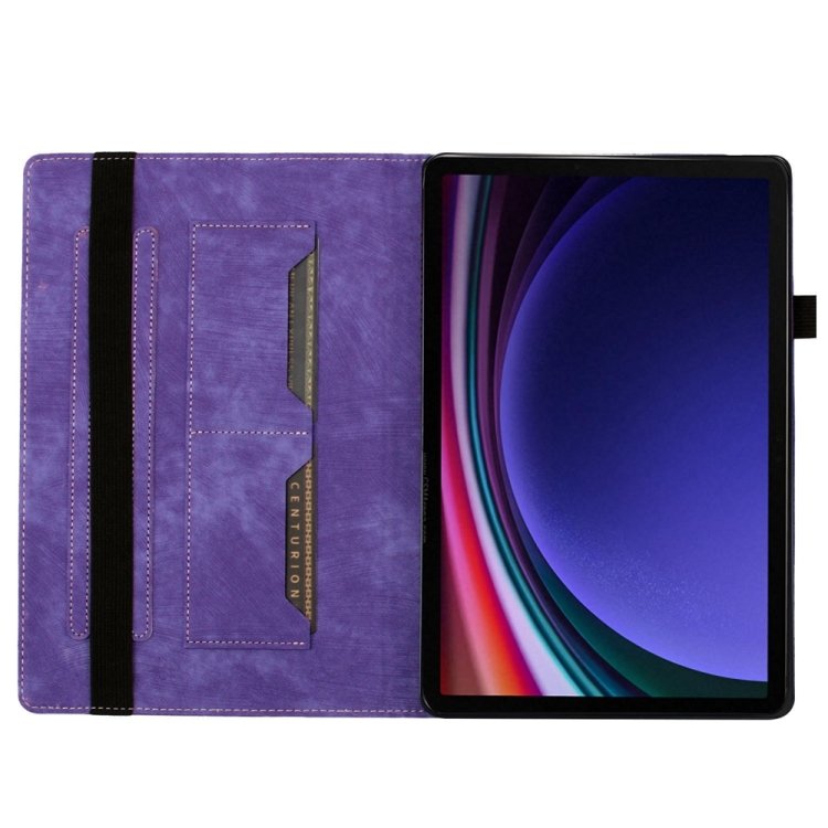 Para Samsung Galaxy Tab S9 FE + / S9 + / S8 + Funda para tableta de cuero con estampado de gato mariposa (púrpura) - 3