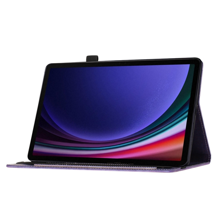 Para Samsung Galaxy Tab S9 FE + / S9 + / S8 + Funda para tableta de cuero con estampado de gato mariposa (púrpura) - 4
