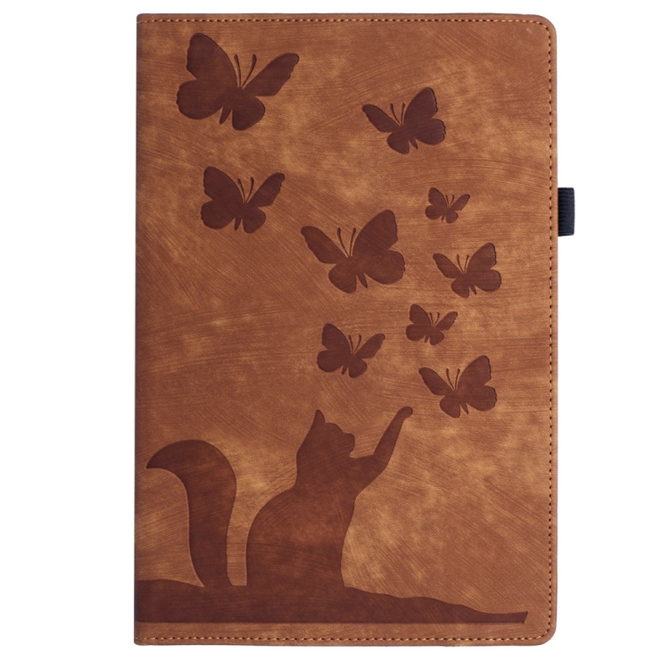 Para Samsung Galaxy Tab S9 Ultra / S8 Ultra Funda para tableta de cuero con estampado de gato mariposa (marrón) - 1