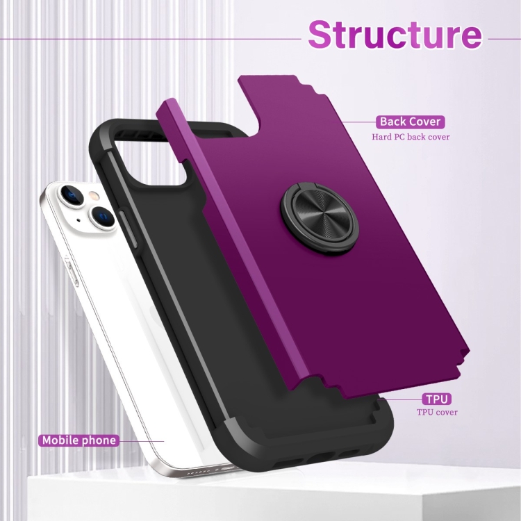 For iPhone 15 Plus L2 Rotating Ring Holder Magnetic Phone Case(Dark Purple) For iPhone 15 Plus L2 Rotating Ring Holder Magnetic Phone Case(Dark Purple)