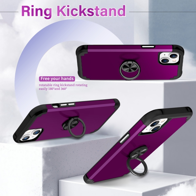 For iPhone 15 Plus L2 Rotating Ring Holder Magnetic Phone Case(Dark Purple) For iPhone 15 Plus L2 Rotating Ring Holder Magnetic Phone Case(Dark Purple)