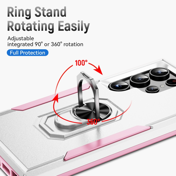 For Samsung Galaxy S24 Ultra 5G Pioneer Armor Heavy Duty PC + TPU Phone Case with Holder(White+Pink) For Samsung Galaxy S24 Ultra 5G Pioneer Armor Heavy Duty PC + TPU Phone Case with Holder(White+Pink)