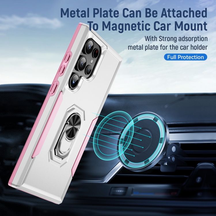 For Samsung Galaxy S24 Ultra 5G Pioneer Armor Heavy Duty PC + TPU Phone Case with Holder(White+Pink) For Samsung Galaxy S24 Ultra 5G Pioneer Armor Heavy Duty PC + TPU Phone Case with Holder(White+Pink)