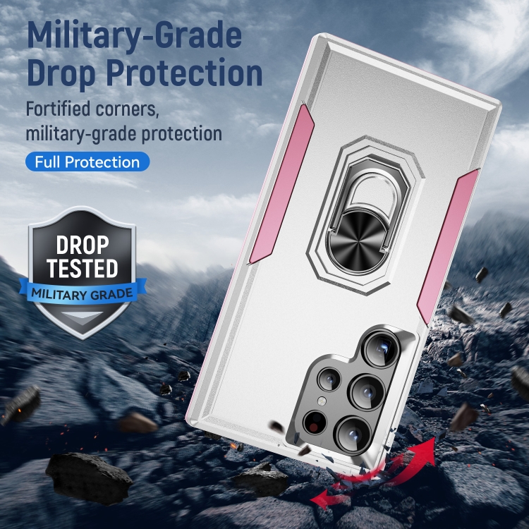 For Samsung Galaxy S24 Ultra 5G Pioneer Armor Heavy Duty PC + TPU Phone Case with Holder(White+Pink) For Samsung Galaxy S24 Ultra 5G Pioneer Armor Heavy Duty PC + TPU Phone Case with Holder(White+Pink)