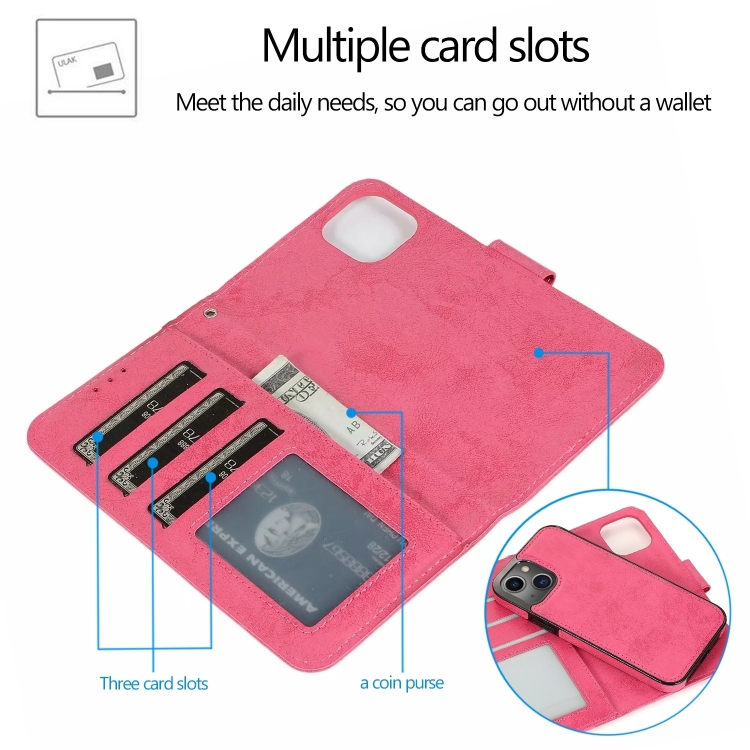 For iPhone 15 2 in 1 Detachable Phone Leather Case(Pink) For iPhone 15 2 in 1 Detachable Phone Leather Case(Pink)